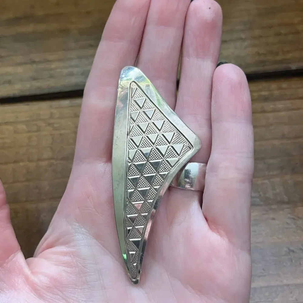 Vintage Oversized 925 Sterling Silver Mid-Century Mod Geometric Triangle Brooch